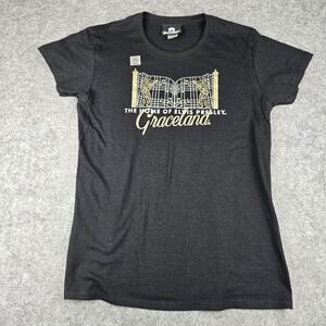 Elvis Presley Graceland Shirt Womens L Memphis TN NWOT The King Blue Suede Shoes